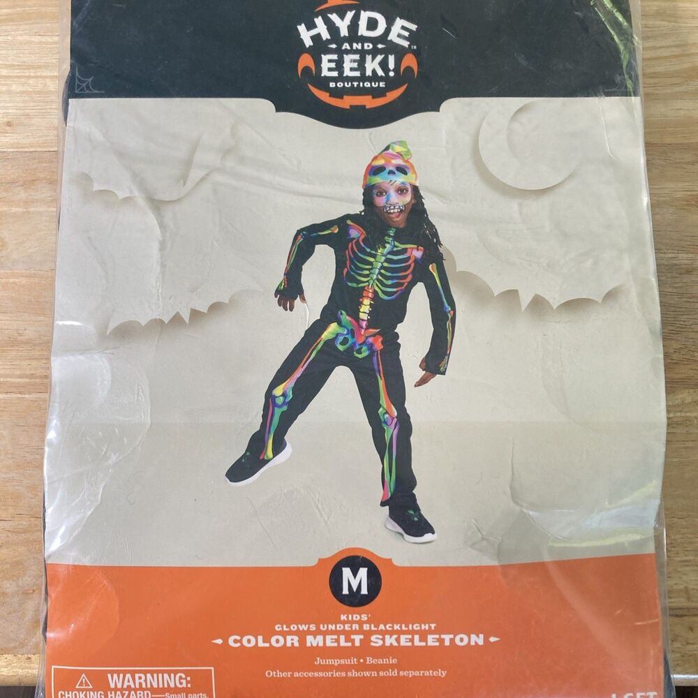 Hyde and Eek Color Melt Skeleton Halloween Costume Glows Blacklight (kid’s M (8)